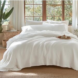 NIP Bedsure 100% Muslin Cotton Duvet Cover,Queen,White,Breathable,Lightweight